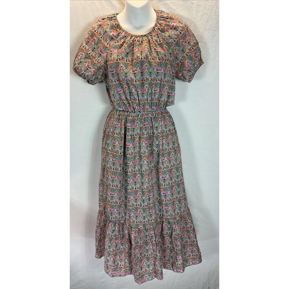 J. Crew puff sleeve Midi Dress Liberty Fabric size 0 sun dress open cut out back